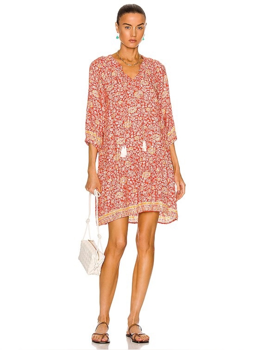Natalie Martin || Stevie Silk‎ Mini Dress Floral Tassels Red Orange XS